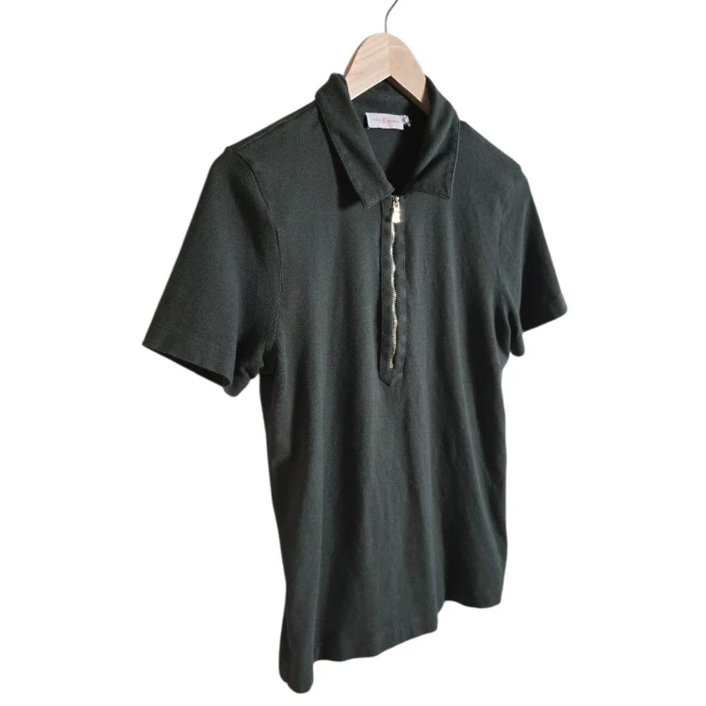 Tory Burch Dark Green Short-Sleeve Polo with Gold Zip